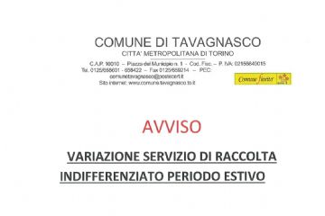 Variazione Servizio di Raccolta Indifferenziato Periodo Estivo
